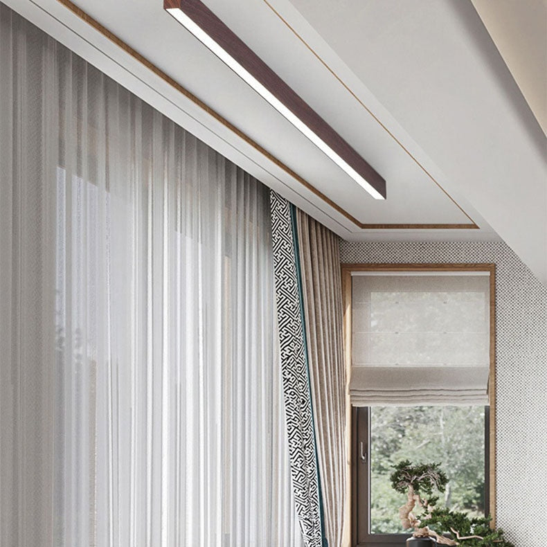 Minimalist Wood Grain LED Linear Ceiling Light Flush Mount for Hallway
