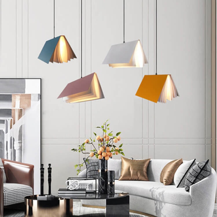 Modern Flying Book Pendant Light with Open Book Shade for Living Room