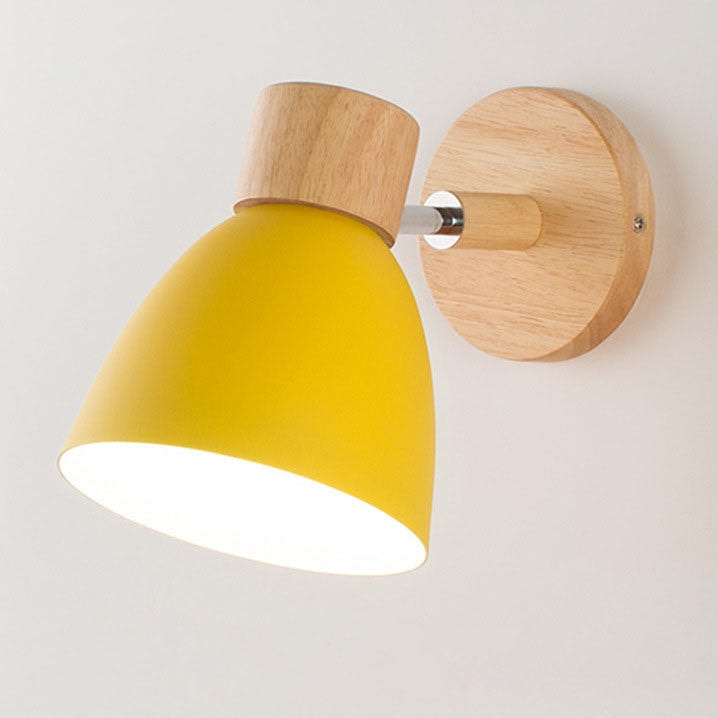 Modern Macaron Wall Light with Wooden Base and Adjustable Metal Shade