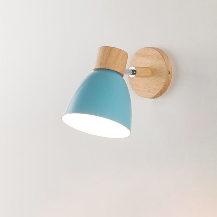 Modern Macaron Wall Light with Wooden Base and Adjustable Metal Shade
