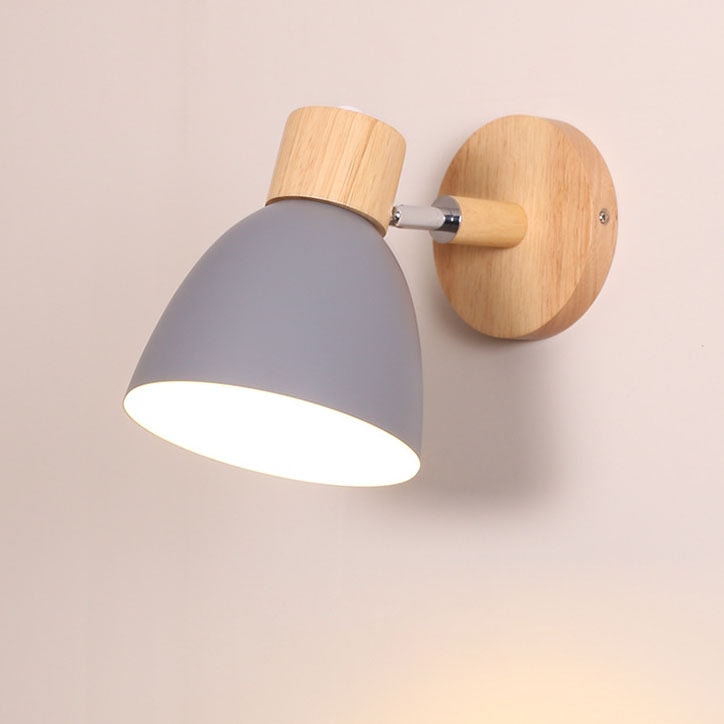 Modern Macaron Wall Light with Wooden Base and Adjustable Metal Shade