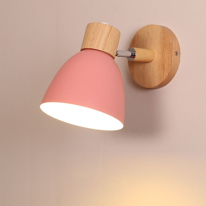 Modern Macaron Wall Light with Wooden Base and Adjustable Metal Shade