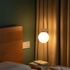 Modern Minimalist Opal Glass Globe Ceiling Light with Wood Grain Canopy