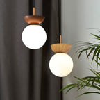 Modern Minimalist Opal Glass Globe Ceiling Light with Wood Grain Canopy