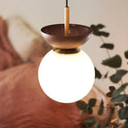 Modern Minimalist Opal Glass Globe Ceiling Light with Wood Grain Canopy