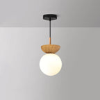 Modern Minimalist Opal Glass Globe Ceiling Light with Wood Grain Canopy