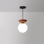 Modern Minimalist Opal Glass Globe Ceiling Light with Wood Grain Canopy