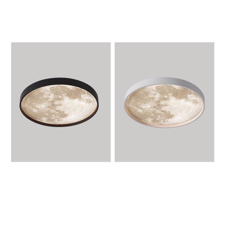 Modern Moon LED Flush Mount Ceiling Light with Slim Metal Frame for Living Room