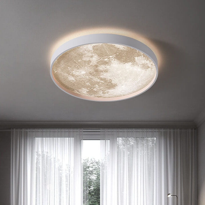 Modern Moon LED Flush Mount Ceiling Light with Slim Metal Frame for Living Room