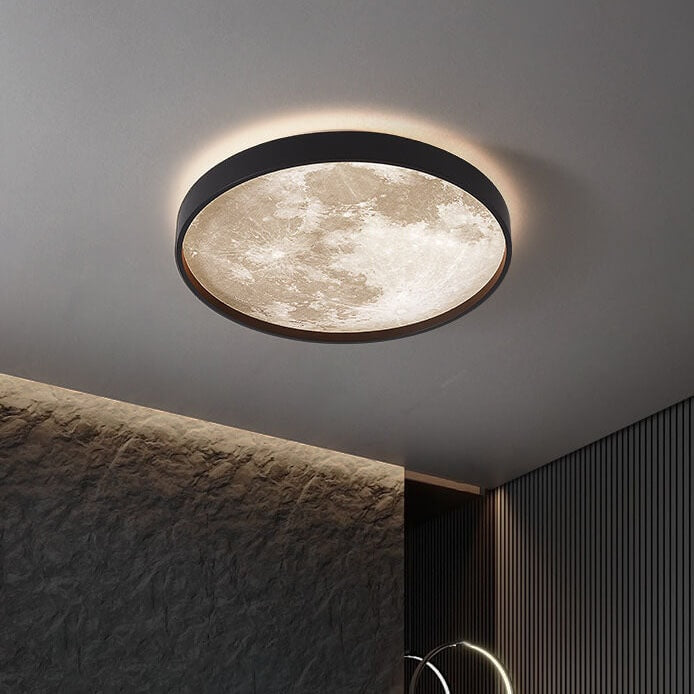Modern Moon LED Flush Mount Ceiling Light with Slim Metal Frame for Living Room