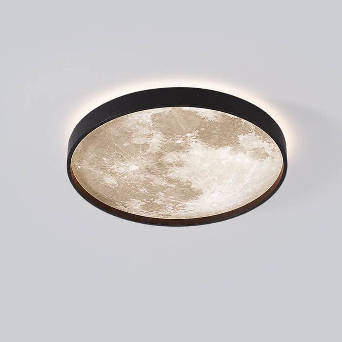 Modern Moon LED Flush Mount Ceiling Light with Slim Metal Frame for Living Room