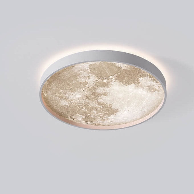 Modern Moon LED Flush Mount Ceiling Light with Slim Metal Frame for Living Room