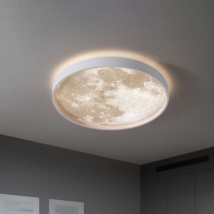 Modern Moon LED Flush Mount Ceiling Light with Slim Metal Frame for Living Room