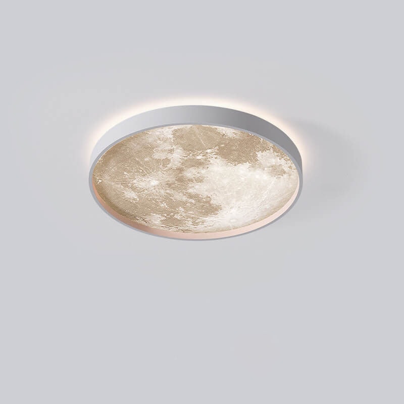 Modern Moon LED Flush Mount Ceiling Light with Slim Metal Frame for Living Room