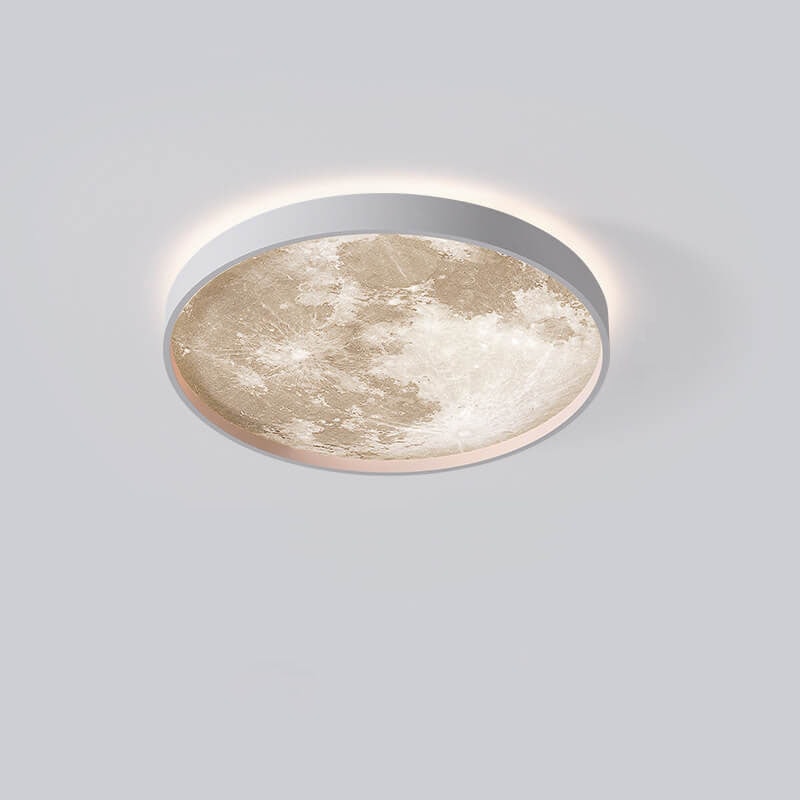 Modern Moon LED Flush Mount Ceiling Light with Slim Metal Frame for Living Room
