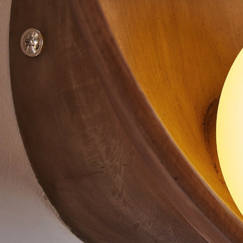 Modern Round Wall Light with Concave Disc Shade and Opal Glass Globe