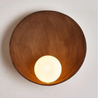 Modern Round Wall Light with Concave Disc Shade and Opal Glass Globe