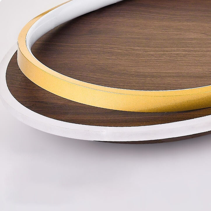 Modern Walnut Grain LED Flush Mount Ceiling Light with Halo Ring for Bedroom