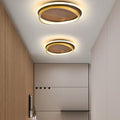 Modern Walnut Grain LED Flush Mount Ceiling Light with Halo Ring for Bedroom