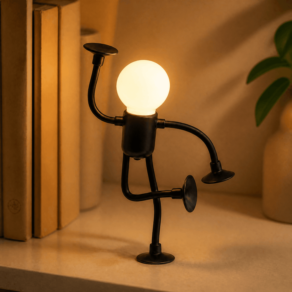 Bendable LED Night Lamp Set of Two Cordless Figure Lamp with Flexible Arms and Suction Cup Feet Battery Powered Warm Mood Light for Bedside and Desk