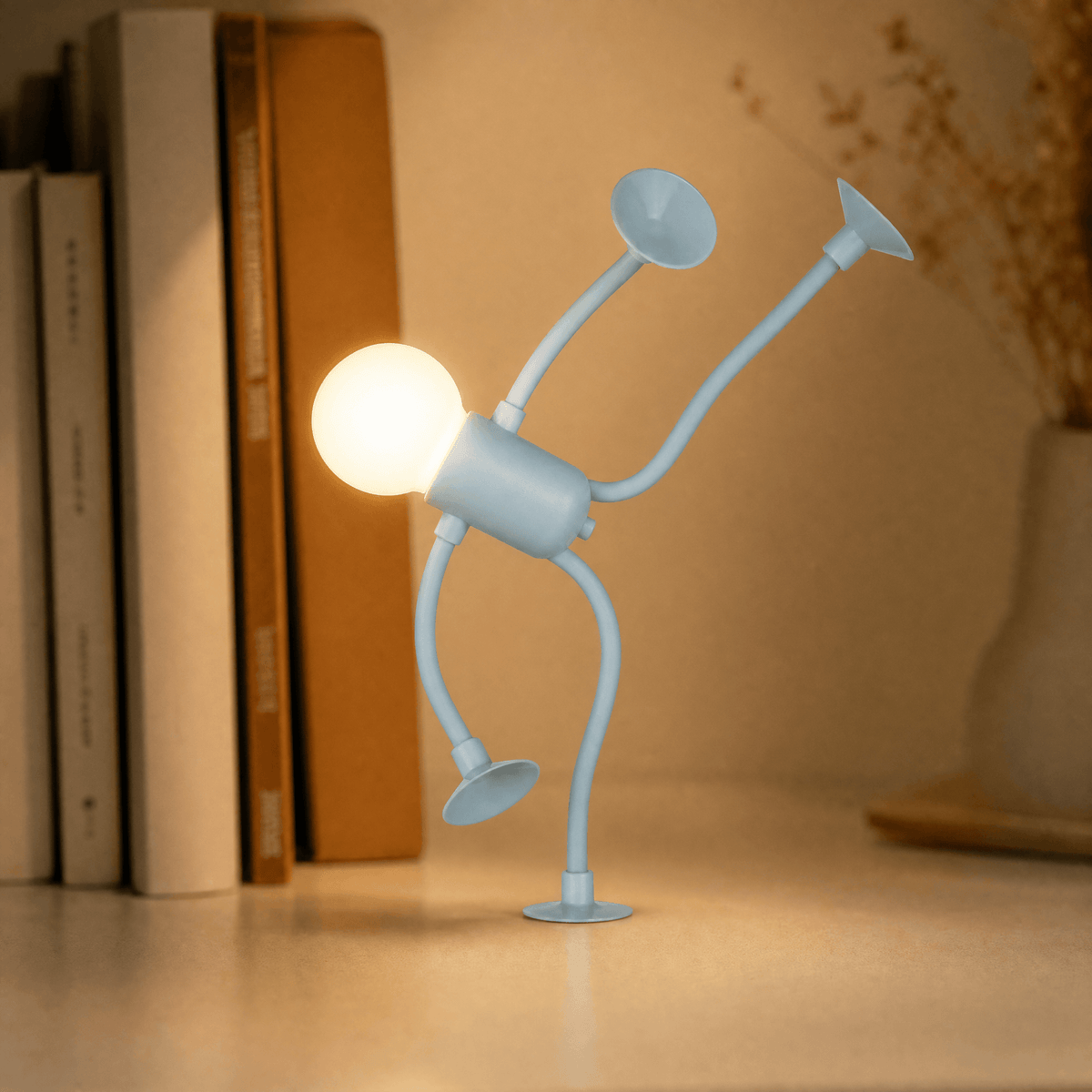 Bendable LED Night Lamp Set of Two Cordless Figure Lamp with Flexible Arms and Suction Cup Feet Battery Powered Warm Mood Light for Bedside and Desk