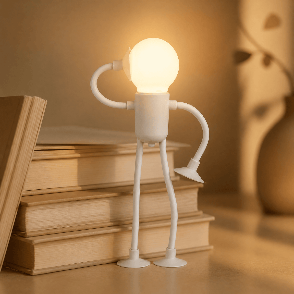 Bendable LED Night Lamp Set of Two Cordless Figure Lamp with Flexible Arms and Suction Cup Feet Battery Powered Warm Mood Light for Bedside and Desk