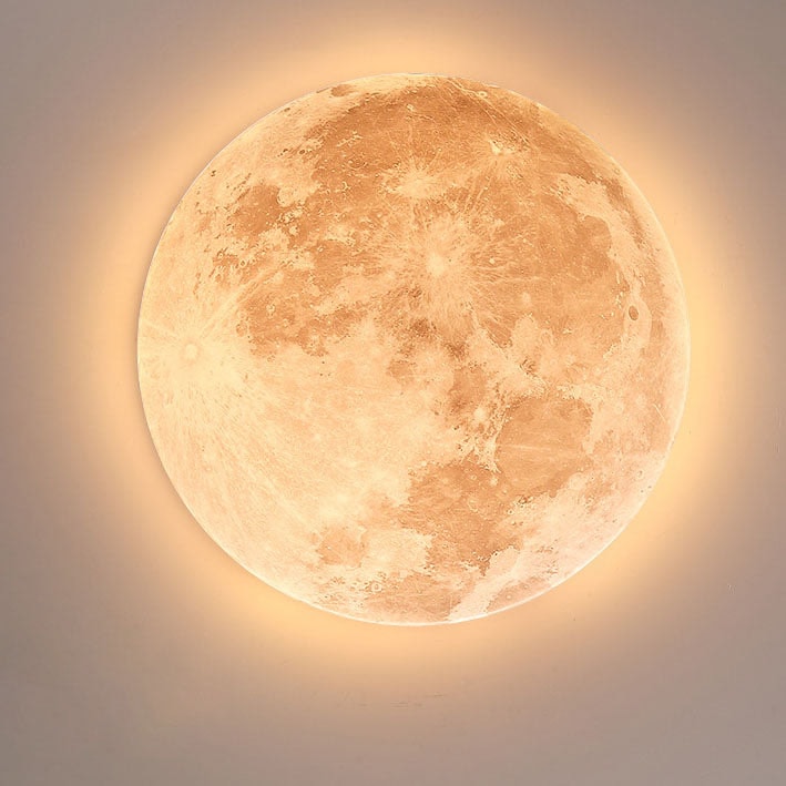 Moon LED Flush Mount Ceiling Light with Wooden Frame for Bedroom