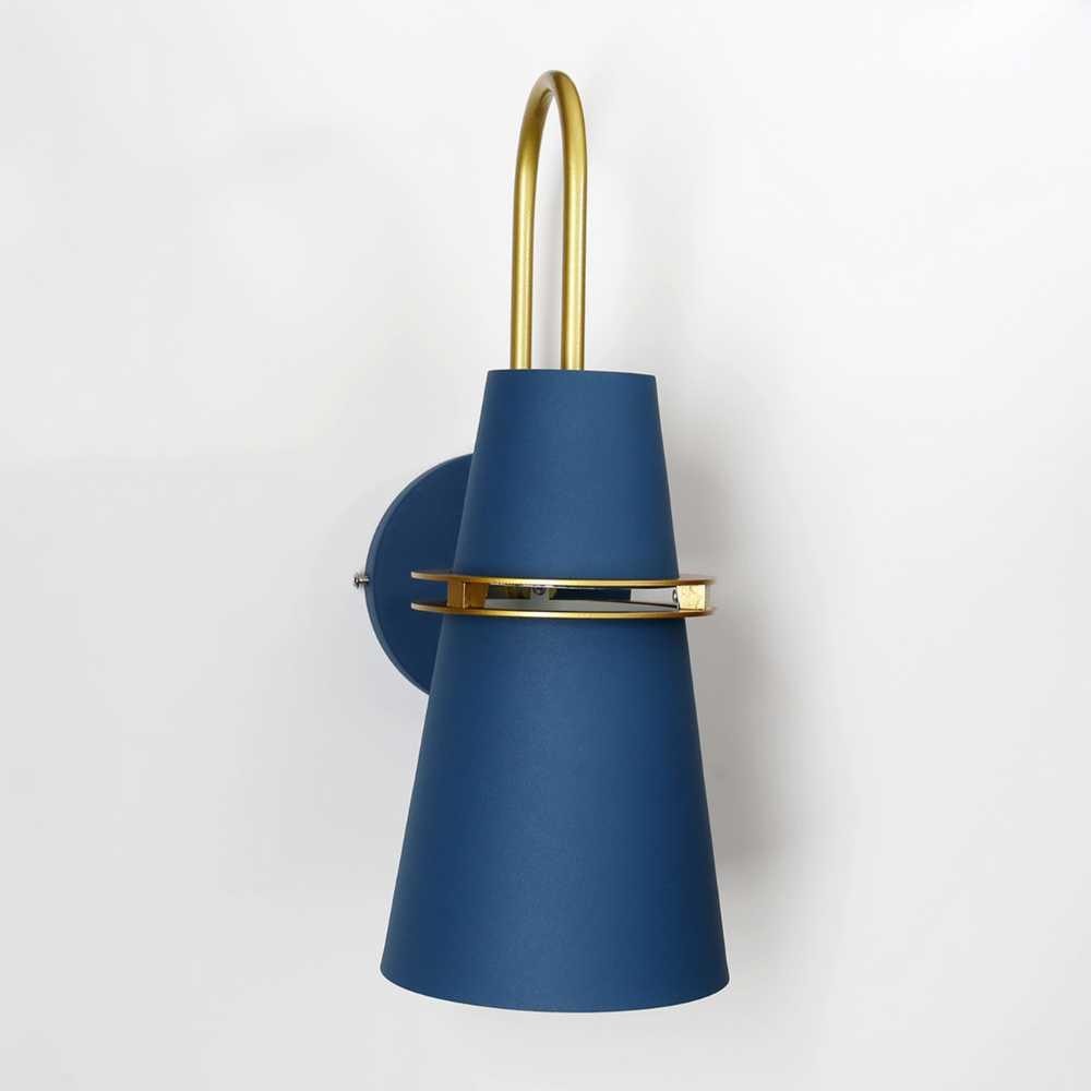 Nordic Cone Wall Light with Curved Brass Arm and Gold Ring Detail
