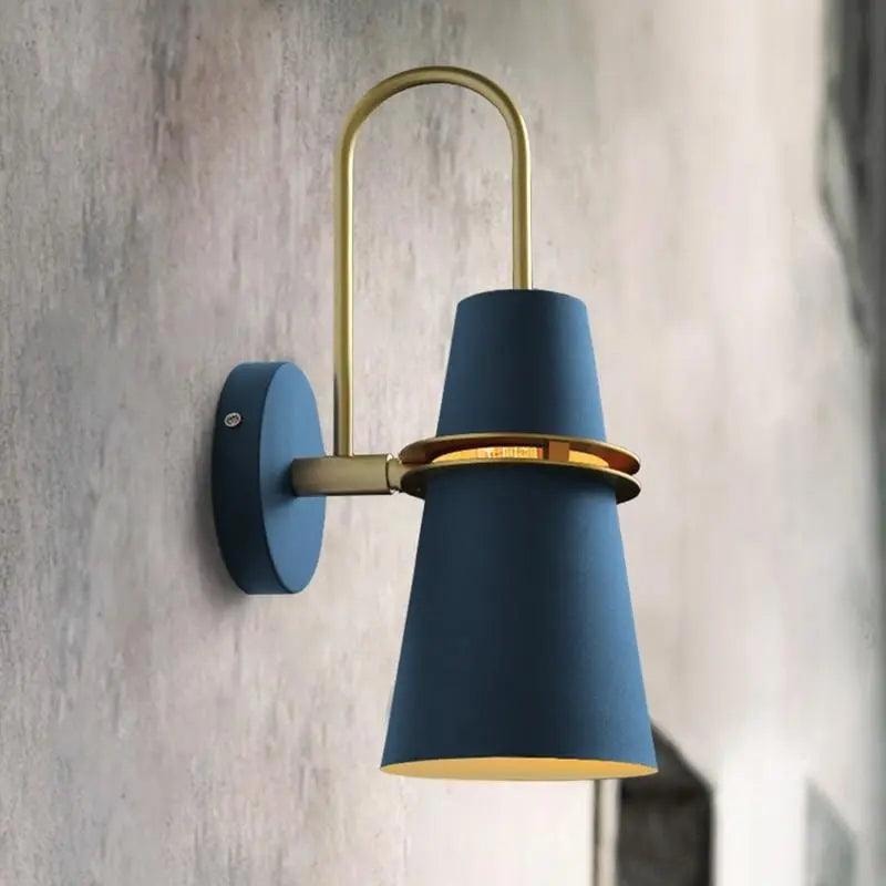 Nordic Cone Wall Light with Curved Brass Arm and Gold Ring Detail