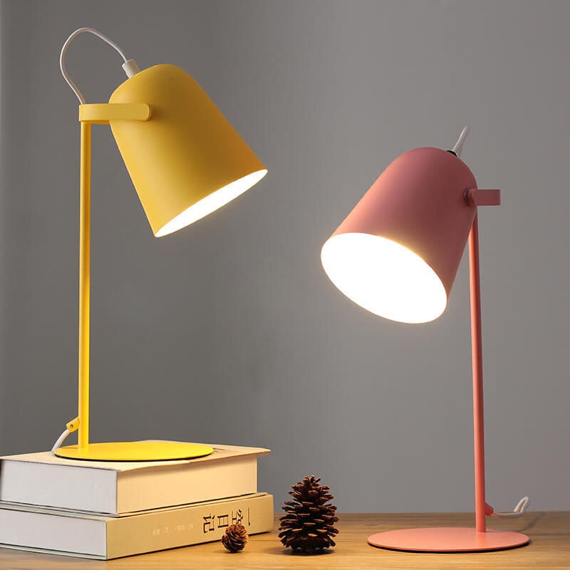 Nordic Macaron Bedside Table Lamp with Adjustable Metal Bucket Shade