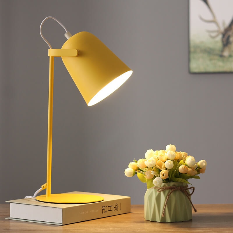 Nordic Macaron Bedside Table Lamp with Adjustable Metal Bucket Shade