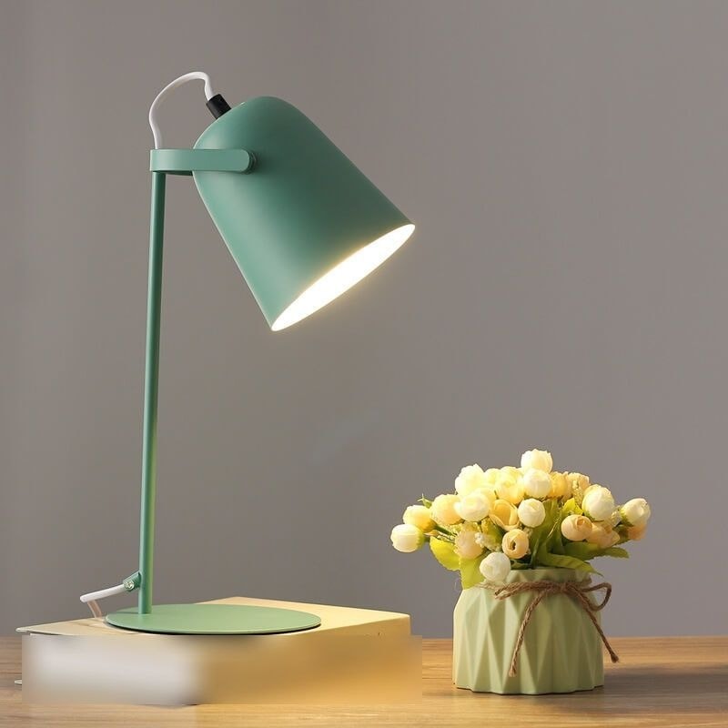 Nordic Macaron Bedside Table Lamp with Adjustable Metal Bucket Shade