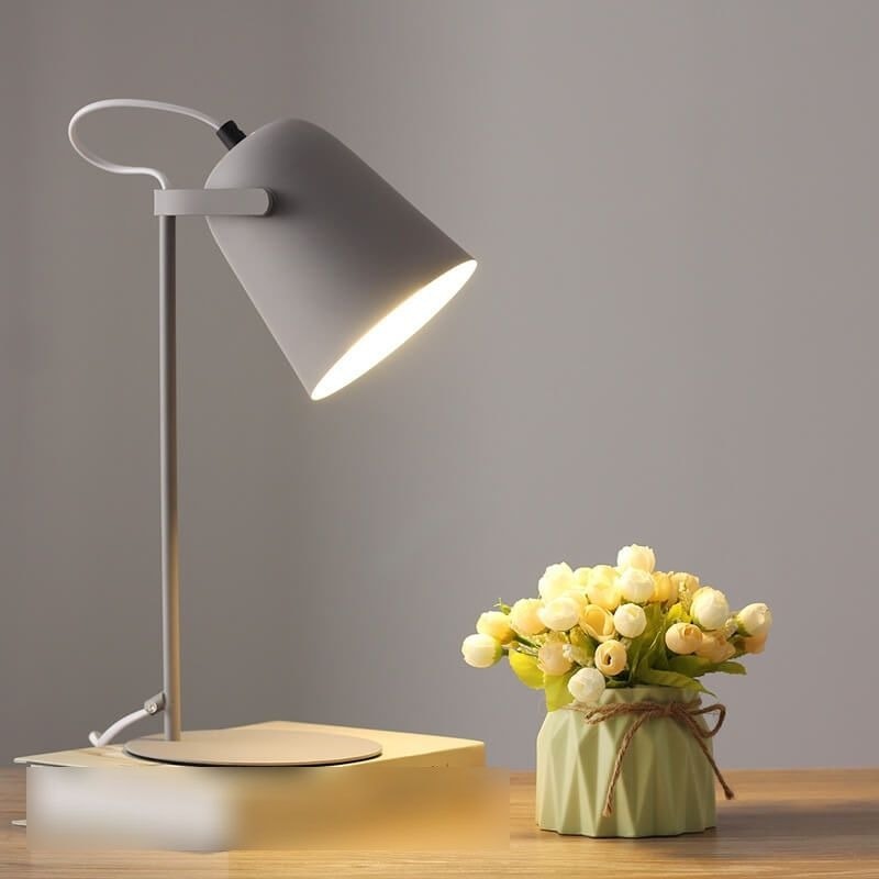 Nordic Macaron Bedside Table Lamp with Adjustable Metal Bucket Shade