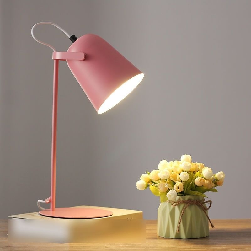 Nordic Macaron Bedside Table Lamp with Adjustable Metal Bucket Shade