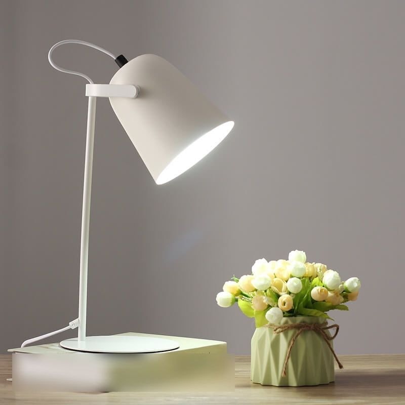 Nordic Macaron Bedside Table Lamp with Adjustable Metal Bucket Shade