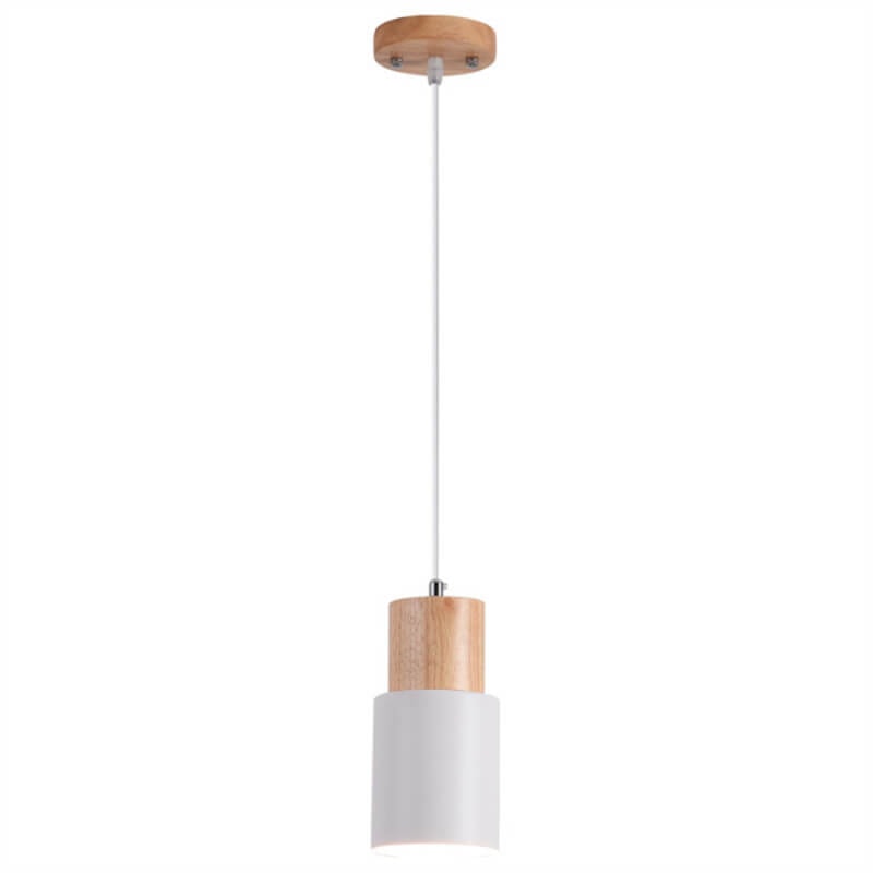 Nordic Macaron Cylinder Pendant Light with Wooden Top for Kitchen Island