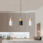 Nordic Macaron Cylinder Pendant Light with Wooden Top for Kitchen Island