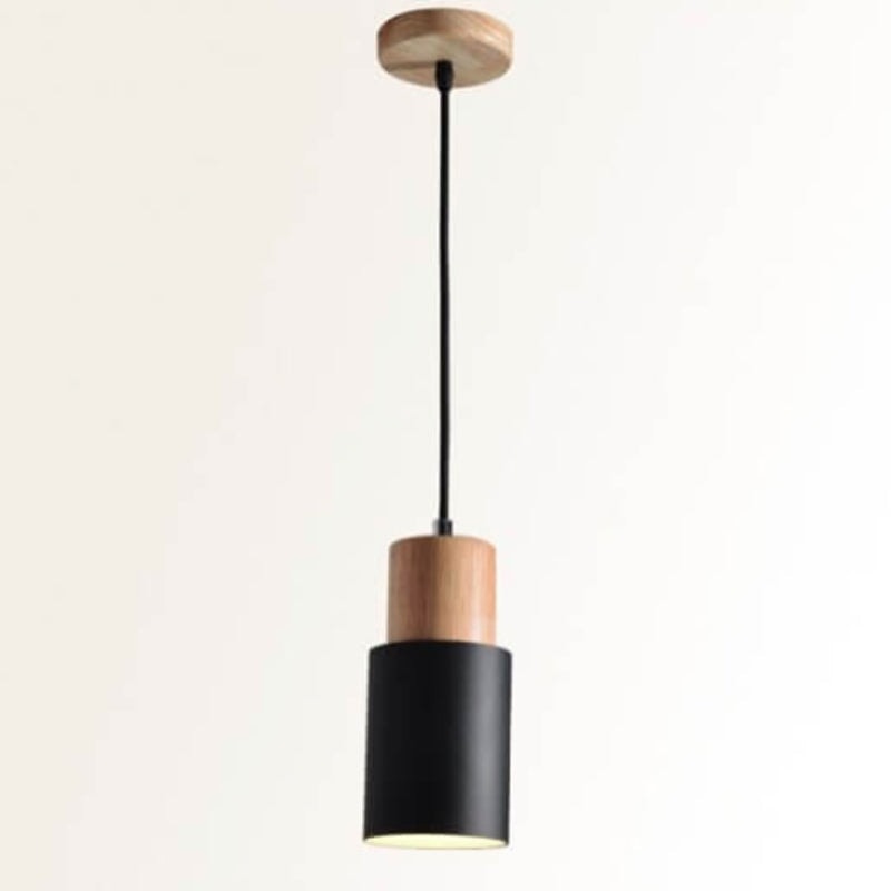 Nordic Macaron Cylinder Pendant Light with Wooden Top for Kitchen Island