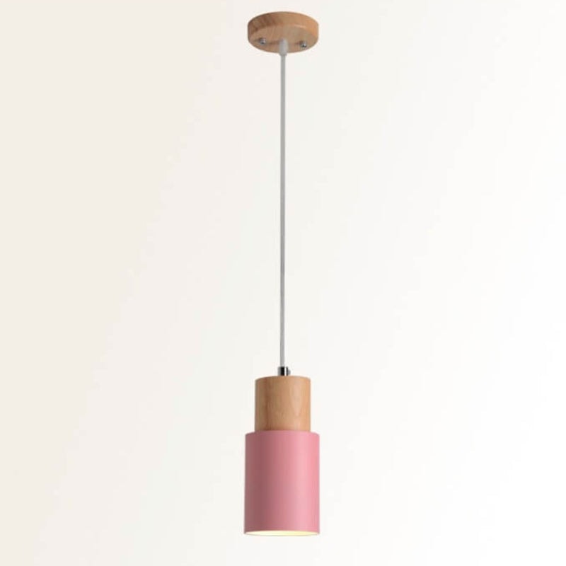 Nordic Macaron Cylinder Pendant Light with Wooden Top for Kitchen Island