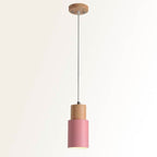 Nordic Macaron Cylinder Pendant Light with Wooden Top for Kitchen Island