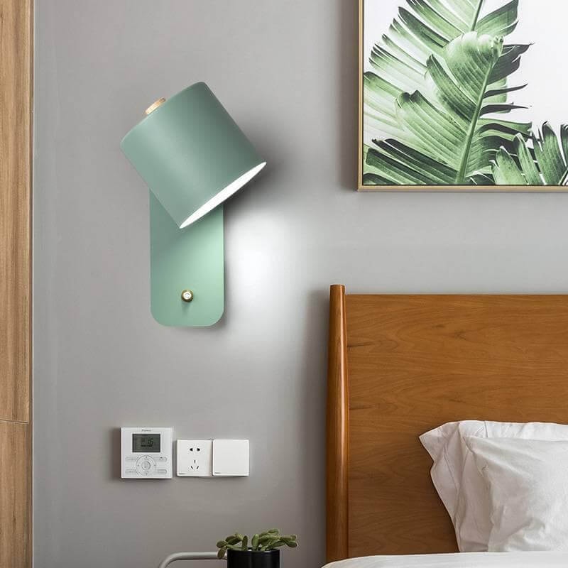 Nordic Macaron Rotatable Wall Light with Cylinder Shade and Switch for Bedroom