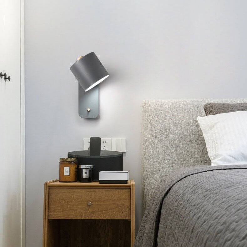Nordic Macaron Rotatable Wall Light with Cylinder Shade and Switch for Bedroom