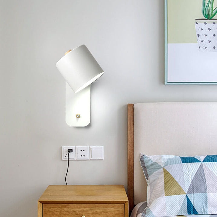 Nordic Macaron Rotatable Wall Light with Cylinder Shade and Switch for Bedroom