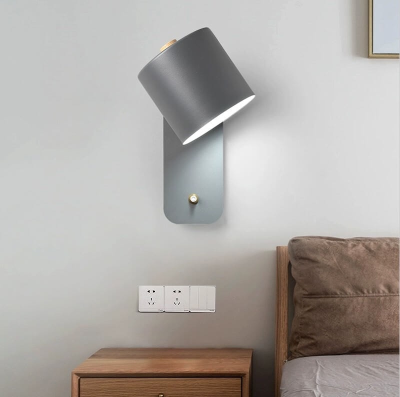 Nordic Macaron Rotatable Wall Light with Cylinder Shade and Switch for Bedroom