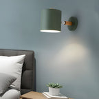Nordic Macaron Wall Light with Rotating Metal Shade and Wooden Arm