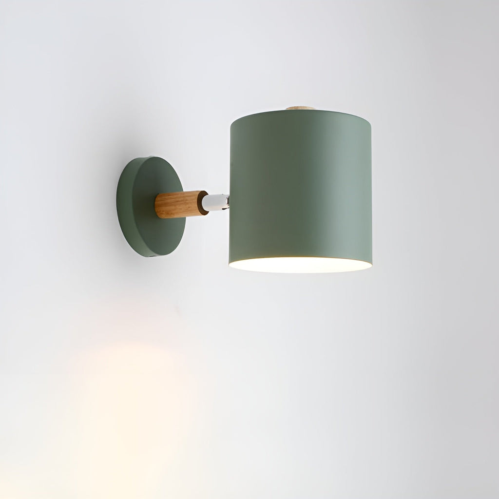 Nordic Macaron Wall Light with Rotating Metal Shade and Wooden Arm