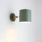 Nordic Macaron Wall Light with Rotating Metal Shade and Wooden Arm