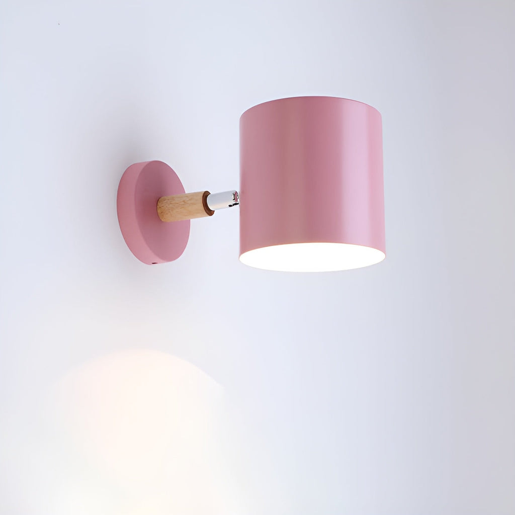 Nordic Macaron Wall Light with Rotating Metal Shade and Wooden Arm