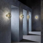 Nordic Ribbed Glass Round Disc Wall Light with Iron Frame for Living Room