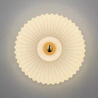 Nordic Ribbed Glass Round Disc Wall Light with Iron Frame for Living Room